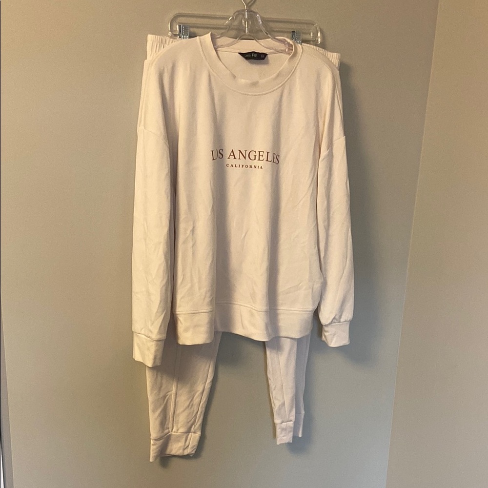 White Track Joggers Soft Cotton Blend Elastic Cuffs